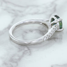 Load image into Gallery viewer, 1.57ct Round Green Sapphire Ring with Diamond Accents in 18K White Gold