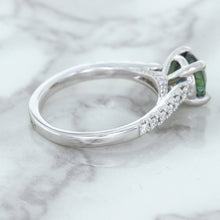 Load image into Gallery viewer, 1.57ct Round Green Sapphire Ring with Diamond Accents in 18K White Gold