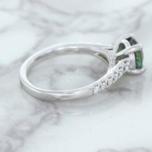Load image into Gallery viewer, 1.57ct Round Green Sapphire Ring with Diamond Accents in 18K White Gold