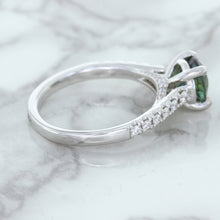 Load image into Gallery viewer, 1.57ct Round Green Sapphire Ring with Diamond Accents in 18K White Gold