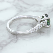 Load image into Gallery viewer, 1.57ct Round Green Sapphire Ring with Diamond Accents in 18K White Gold