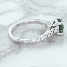 Load image into Gallery viewer, 1.57ct Round Green Sapphire Ring with Diamond Accents in 18K White Gold