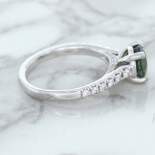 Load image into Gallery viewer, 1.57ct Round Green Sapphire Ring with Diamond Accents in 18K White Gold