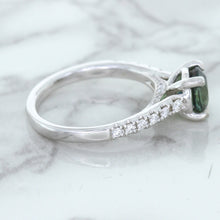 Load image into Gallery viewer, 1.57ct Round Green Sapphire Ring with Diamond Accents in 18K White Gold