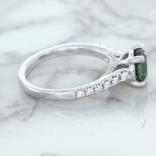 Load image into Gallery viewer, 1.57ct Round Green Sapphire Ring with Diamond Accents in 18K White Gold