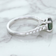 Load image into Gallery viewer, 1.57ct Round Green Sapphire Ring with Diamond Accents in 18K White Gold