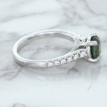 Load image into Gallery viewer, 1.57ct Round Green Sapphire Ring with Diamond Accents in 18K White Gold