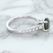 Load image into Gallery viewer, 1.57ct Round Green Sapphire Ring with Diamond Accents in 18K White Gold