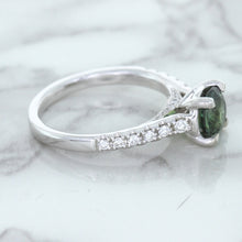 Load image into Gallery viewer, 1.57ct Round Green Sapphire Ring with Diamond Accents in 18K White Gold