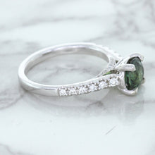 Load image into Gallery viewer, 1.57ct Round Green Sapphire Ring with Diamond Accents in 18K White Gold
