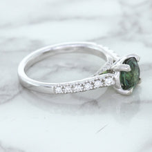 Load image into Gallery viewer, 1.57ct Round Green Sapphire Ring with Diamond Accents in 18K White Gold