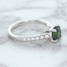Load image into Gallery viewer, 1.57ct Round Green Sapphire Ring with Diamond Accents in 18K White Gold
