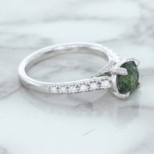 Load image into Gallery viewer, 1.57ct Round Green Sapphire Ring with Diamond Accents in 18K White Gold