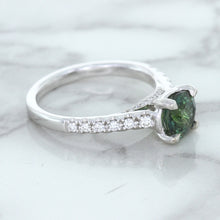 Load image into Gallery viewer, 1.57ct Round Green Sapphire Ring with Diamond Accents in 18K White Gold