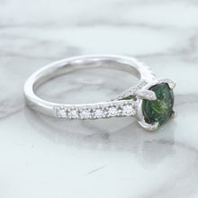 Load image into Gallery viewer, 1.57ct Round Green Sapphire Ring with Diamond Accents in 18K White Gold