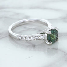 Load image into Gallery viewer, 1.57ct Round Green Sapphire Ring with Diamond Accents in 18K White Gold