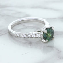 Load image into Gallery viewer, 1.57ct Round Green Sapphire Ring with Diamond Accents in 18K White Gold