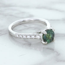 Load image into Gallery viewer, 1.57ct Round Green Sapphire Ring with Diamond Accents in 18K White Gold