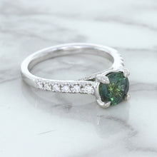 Load image into Gallery viewer, 1.57ct Round Green Sapphire Ring with Diamond Accents in 18K White Gold