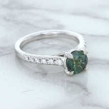 Load image into Gallery viewer, 1.57ct Round Green Sapphire Ring with Diamond Accents in 18K White Gold