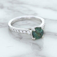 Load image into Gallery viewer, 1.57ct Round Green Sapphire Ring with Diamond Accents in 18K White Gold