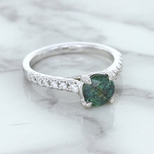 Load image into Gallery viewer, 1.57ct Round Green Sapphire Ring with Diamond Accents in 18K White Gold