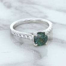 Load image into Gallery viewer, 1.57ct Round Green Sapphire Ring with Diamond Accents in 18K White Gold