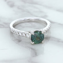 Load image into Gallery viewer, 1.57ct Round Green Sapphire Ring with Diamond Accents in 18K White Gold