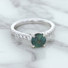 Load image into Gallery viewer, 1.57ct Round Green Sapphire Ring with Diamond Accents in 18K White Gold