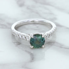 Load image into Gallery viewer, 1.57ct Round Green Sapphire Ring with Diamond Accents in 18K White Gold