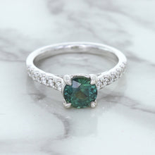 Load image into Gallery viewer, 1.57ct Round Green Sapphire Ring with Diamond Accents in 18K White Gold