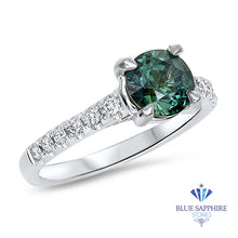Load image into Gallery viewer, 1.57ct Round Green Sapphire Ring with Diamond Accents in 18K White Gold
