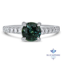 Load image into Gallery viewer, 1.57ct Round Green Sapphire Ring with Diamond Accents in 18K White Gold