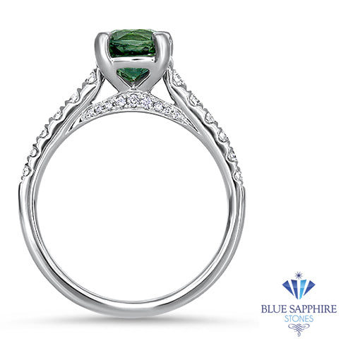 1.57ct Round Green Sapphire Ring with Diamond Accents in 18K White Gold