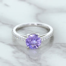 Load image into Gallery viewer, 2.14ct EGL Certified Round Unheated Lavender Sapphire Ring with Diamonds in 18K White Gold