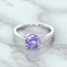 Load image into Gallery viewer, 2.14ct EGL Certified Round Unheated Lavender Sapphire Ring with Diamonds in 18K White Gold