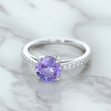 Load image into Gallery viewer, 2.14ct EGL Certified Round Unheated Lavender Sapphire Ring with Diamonds in 18K White Gold