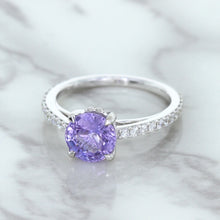 Load image into Gallery viewer, 2.14ct EGL Certified Round Unheated Lavender Sapphire Ring with Diamonds in 18K White Gold