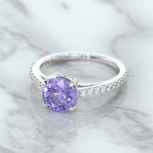 Load image into Gallery viewer, 2.14ct EGL Certified Round Unheated Lavender Sapphire Ring with Diamonds in 18K White Gold
