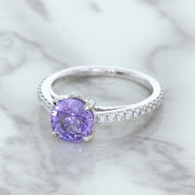Load image into Gallery viewer, 2.14ct EGL Certified Round Unheated Lavender Sapphire Ring with Diamonds in 18K White Gold