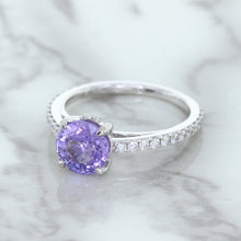 Load image into Gallery viewer, 2.14ct EGL Certified Round Unheated Lavender Sapphire Ring with Diamonds in 18K White Gold