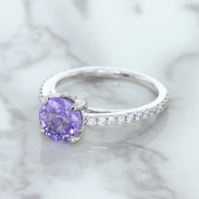 Load image into Gallery viewer, 2.14ct EGL Certified Round Unheated Lavender Sapphire Ring with Diamonds in 18K White Gold