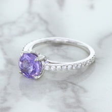 Load image into Gallery viewer, 2.14ct EGL Certified Round Unheated Lavender Sapphire Ring with Diamonds in 18K White Gold