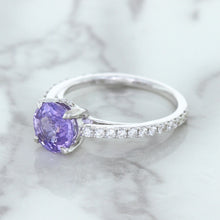 Load image into Gallery viewer, 2.14ct EGL Certified Round Unheated Lavender Sapphire Ring with Diamonds in 18K White Gold