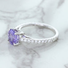 Load image into Gallery viewer, 2.14ct EGL Certified Round Unheated Lavender Sapphire Ring with Diamonds in 18K White Gold