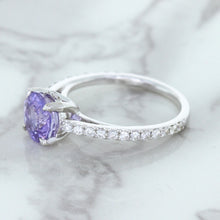 Load image into Gallery viewer, 2.14ct EGL Certified Round Unheated Lavender Sapphire Ring with Diamonds in 18K White Gold