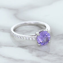 Load image into Gallery viewer, 2.14ct EGL Certified Round Unheated Lavender Sapphire Ring with Diamonds in 18K White Gold