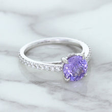 Load image into Gallery viewer, 2.14ct EGL Certified Round Unheated Lavender Sapphire Ring with Diamonds in 18K White Gold