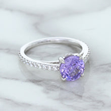 Load image into Gallery viewer, 2.14ct EGL Certified Round Unheated Lavender Sapphire Ring with Diamonds in 18K White Gold