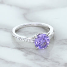 Load image into Gallery viewer, 2.14ct EGL Certified Round Unheated Lavender Sapphire Ring with Diamonds in 18K White Gold